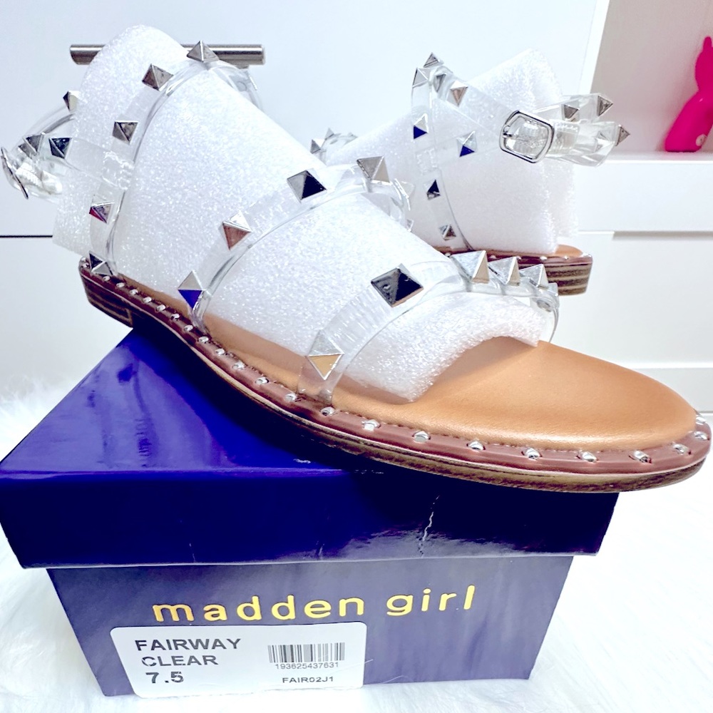NEW Madden Girl Clear Studded Sandals - Size 7.5